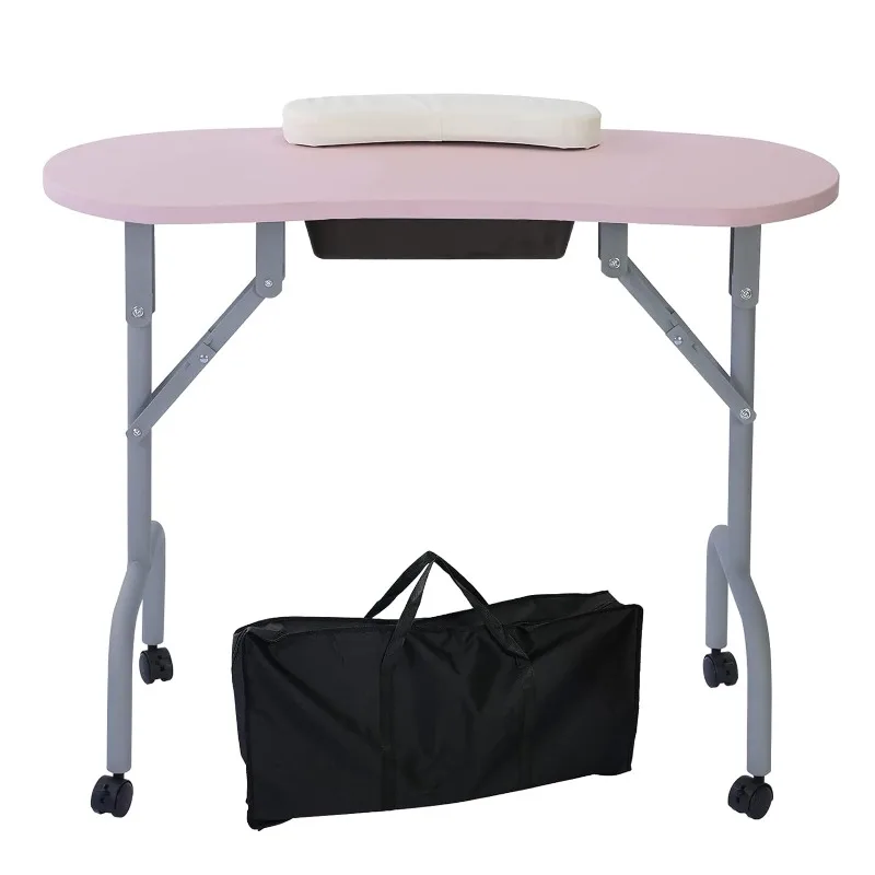 

Portable Manicure Table Foldable Nail Desk with Large Drawer Nail Tech Table for Technician Salon Workstation Client Wrist