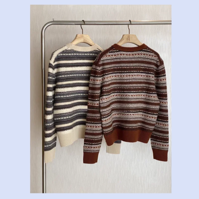 

Heavy duty pure wool retro Fel Island 5-color floating thread jacquard front and back two-piece sweater