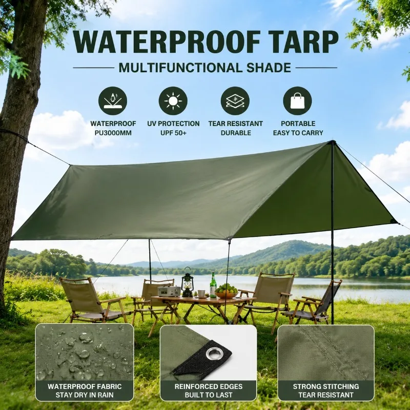 Ultralight Waterproof Tarp Camping Tent Shade Sail Outdoor Canopy Awning UV Rain Shelter for Tourist Garden Beach Hammock Hiking