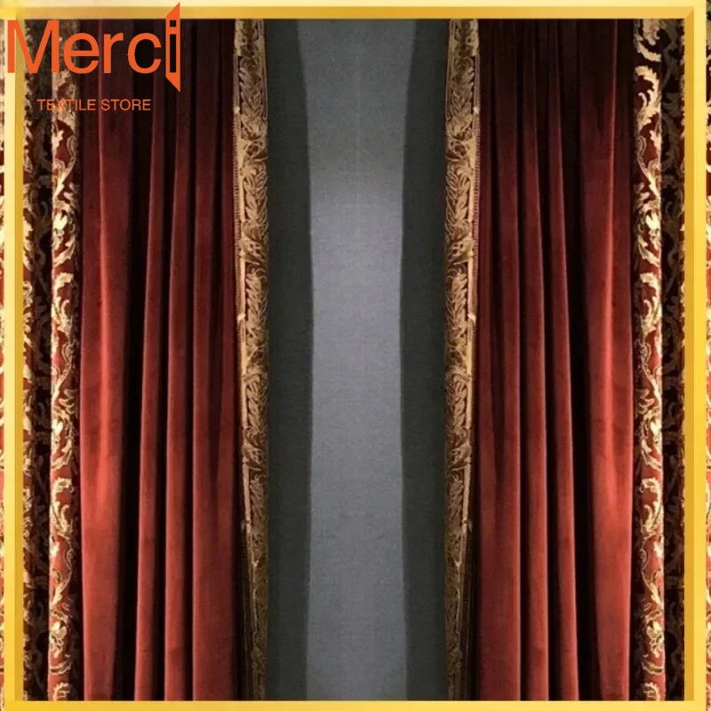 

French Retro Red Velvet Embroidered Curtains For Living Room Villa Luxury High-end Embroidered American Style Customized