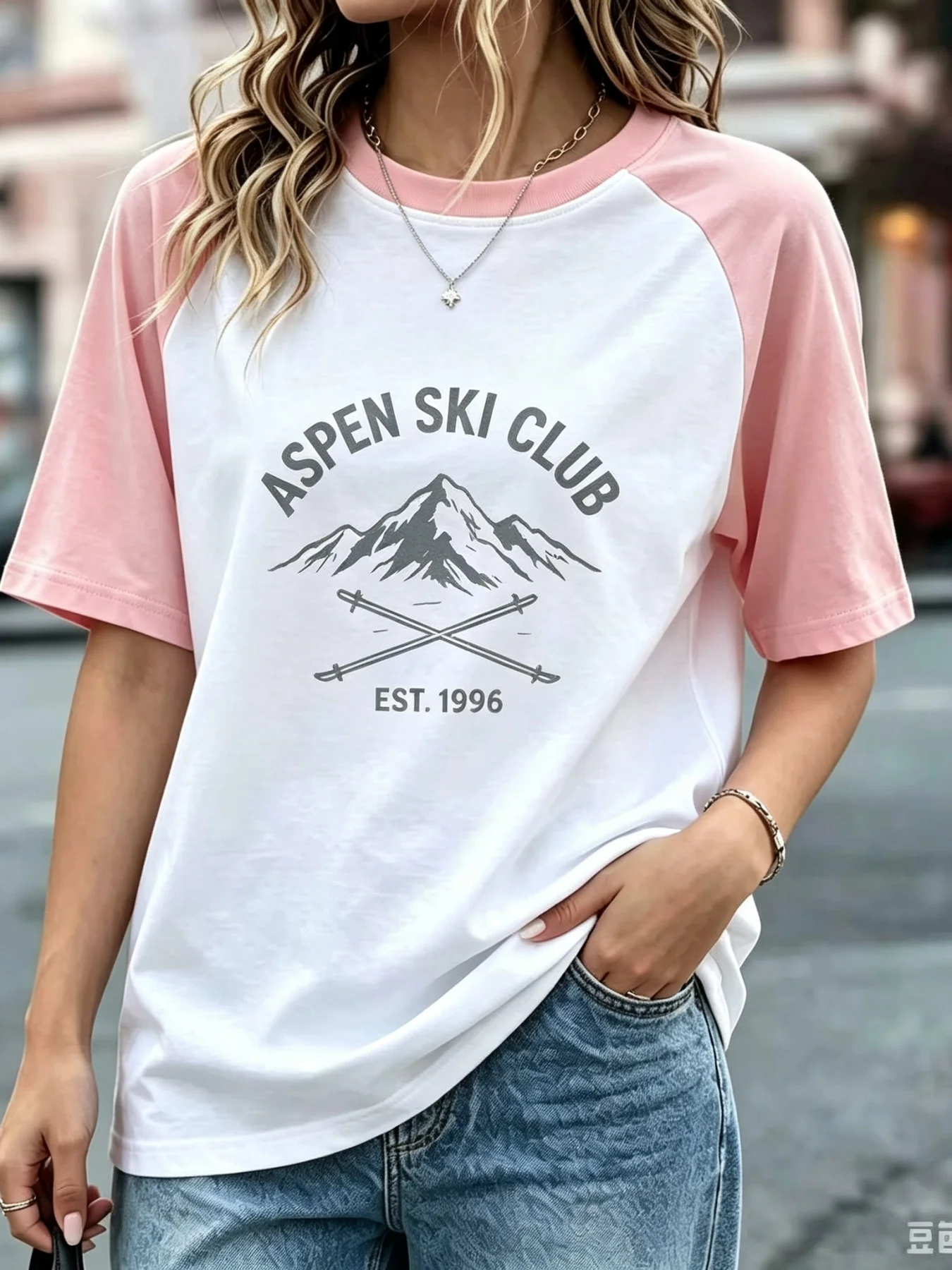 Women's Grey-White Raglan T-Shirt 'Go outside Explore Slowly' Bold Letter Print Loose Casual Tee for Comfortable Wear