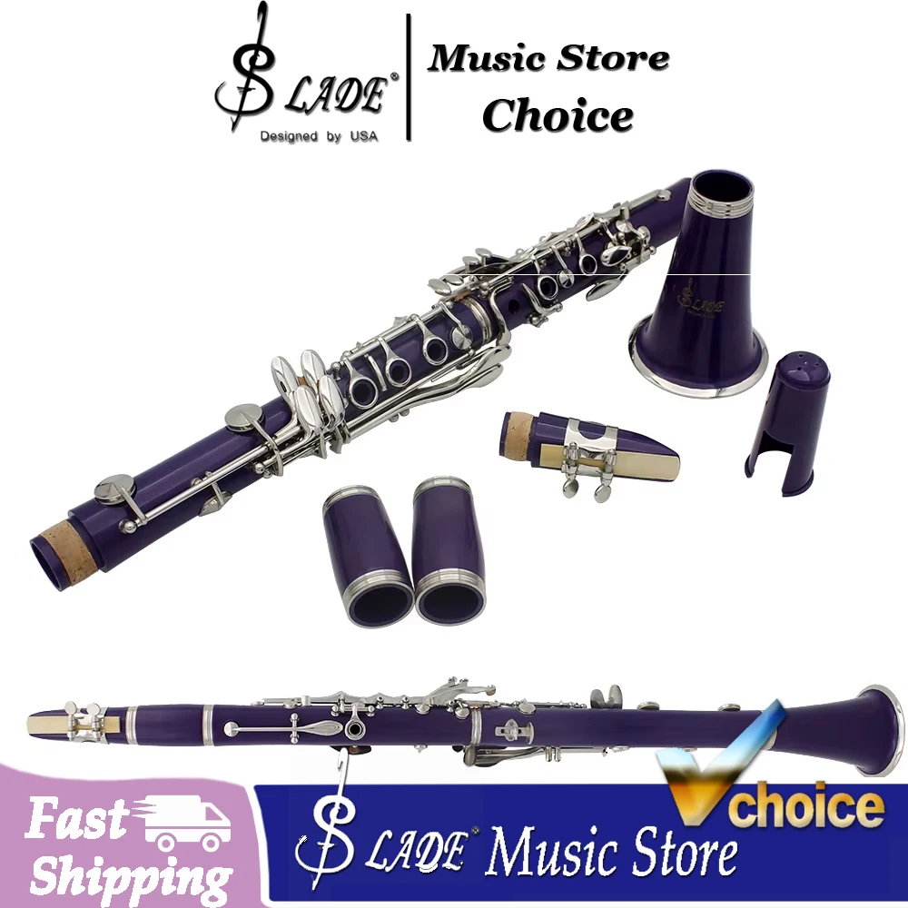 SLADE 17 Keys Clarinet Bb Flat 6 Rings Clarinet ABS Tube Bakelite Wooden Clarinet for Concert Performance with Case Reed Gloves