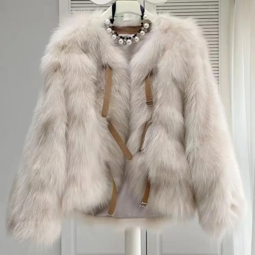 Fur Jacket Women's Maillard 2025 Winter New Toka Fox Hair Temperament Versatile Short Leather Buckle Top Lmitation Fox COAT