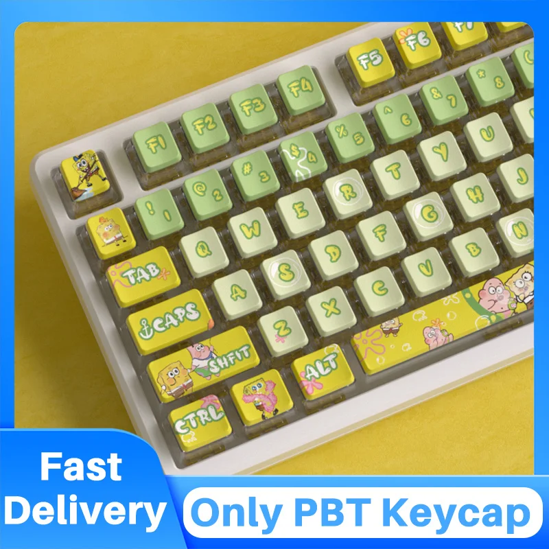 conjunto de teclas pbt para teclado 61 65 68 75 82 87 98 104 108 layout adoravel verde e amarelo perfil oem teclado personalizado 01