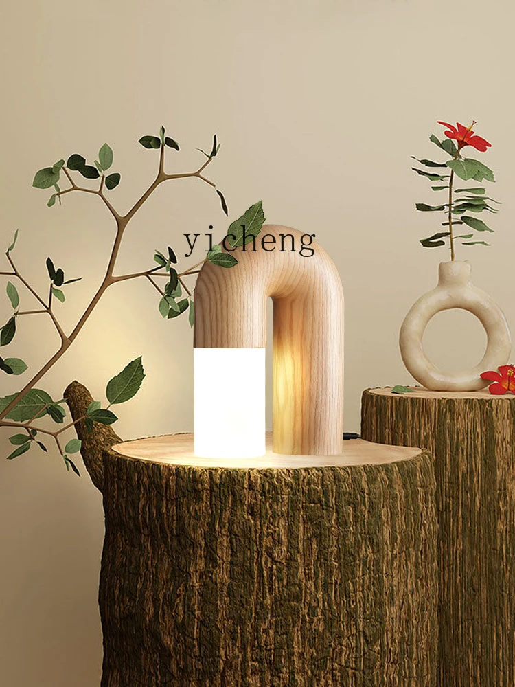 ZC Advanced Log Bedroom Bedside Lamp Living Room Floor Table Lamp Minimalist Creative Design