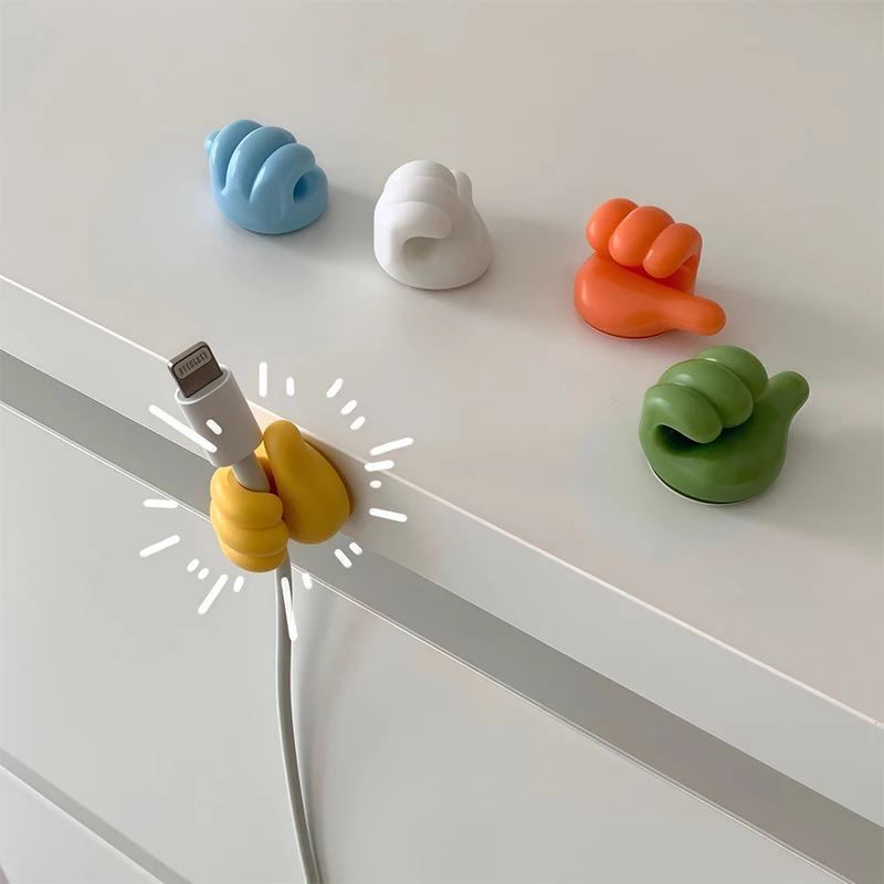 10Pcs Thumb-Shaped Cable Organizer Plastic Storage Clips No-Drill Adhesive Hooks Table Office Charging Cables Cord Holder