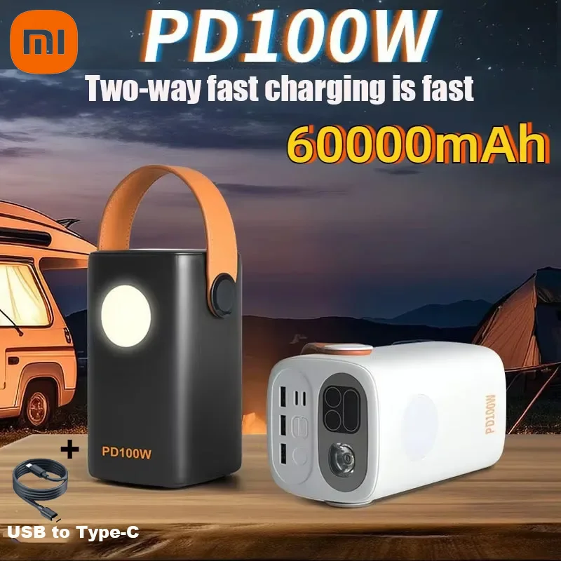 Portable 60000mAh Power Bank PD 100W Fast Charging Large Capacity Lighting Flash Outdoor Powerbank For Xiaomi iPhone 15 Laptop