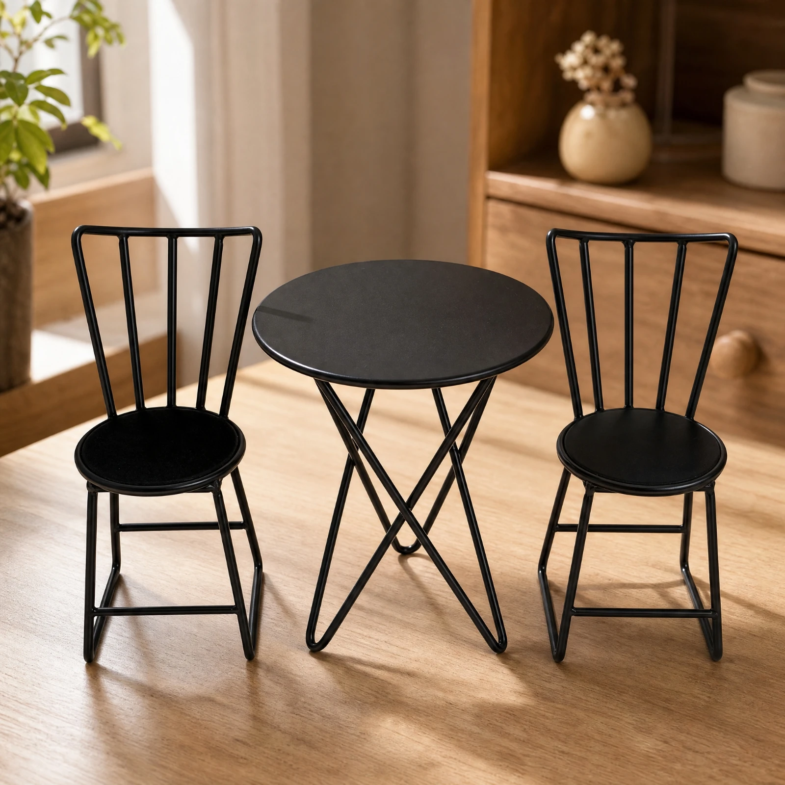 3 Pieces Blythe Doll Dining Set Realistic 1/6 Scale Metal Doll Furniture Metal Dollhouse Table and Chairs Compact