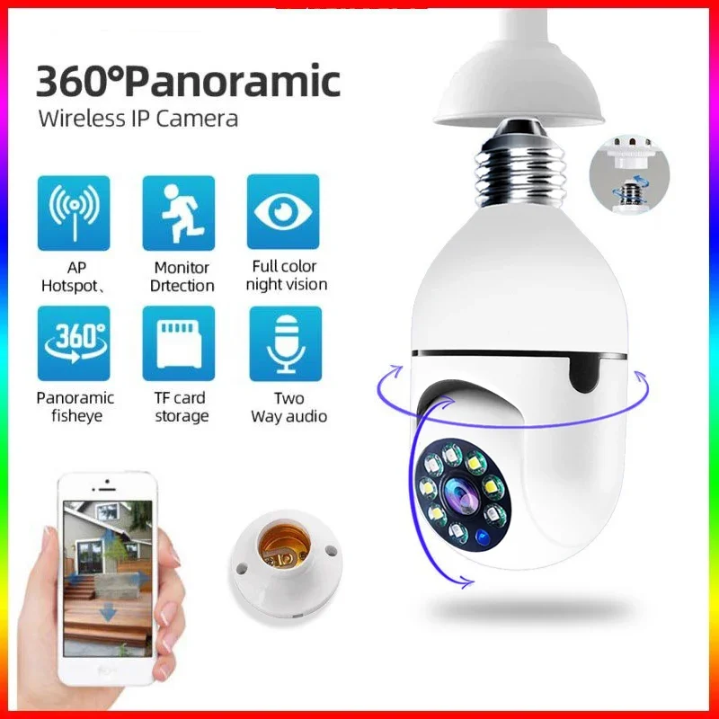 E27 Bulb 2.4G Wifi Camera Human Tracking Color Night Vision 360 ° Rotation Intercom 2MP Camera APP Support 64GB TF Card
