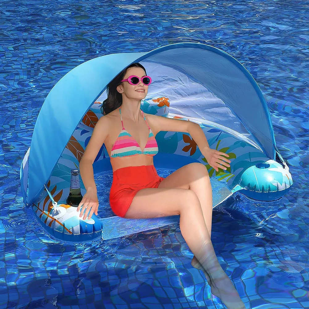 

New Water Inflatable Lounger Sun Protection Floating Pool U-shaped Inflatable Lounger Water Sofa, Awning