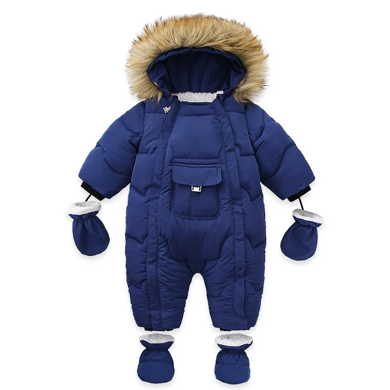 AYNIGIELL 2024 Winter Newborn Thickening Jumpsuit Built-in Wool Hooded Down Romper Baby Boys and Girls Warm Snowproof Overalls