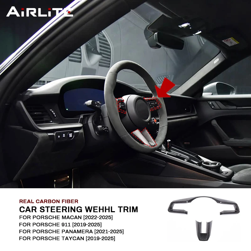 

Для Porsche 911 992 Panamera Macan Taycan 2019-2025: Накладка на рамку кнопок рулевого колеса из настоящего карбона, аксессуары