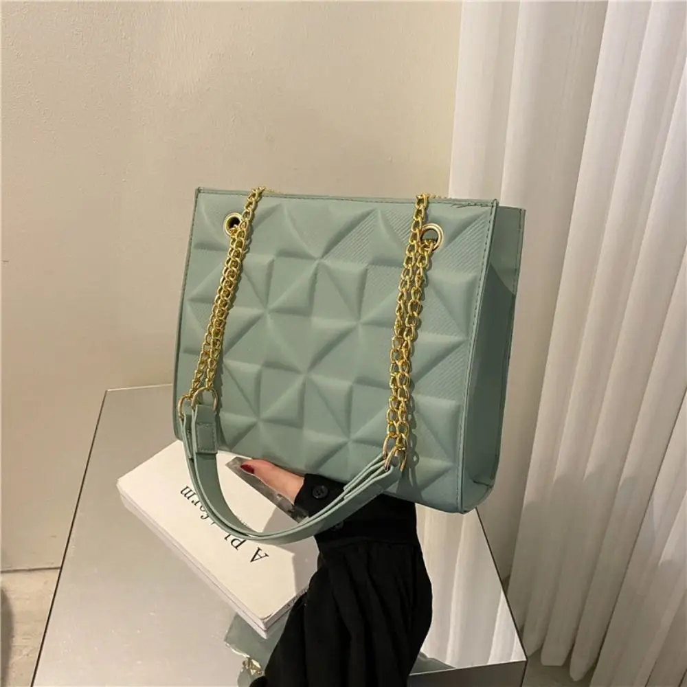 Striped Diamond Handbag Trend Zipper Buckle Metal Chain Shoulder Bags Solid Color PU Armpit Bag Daily Matching