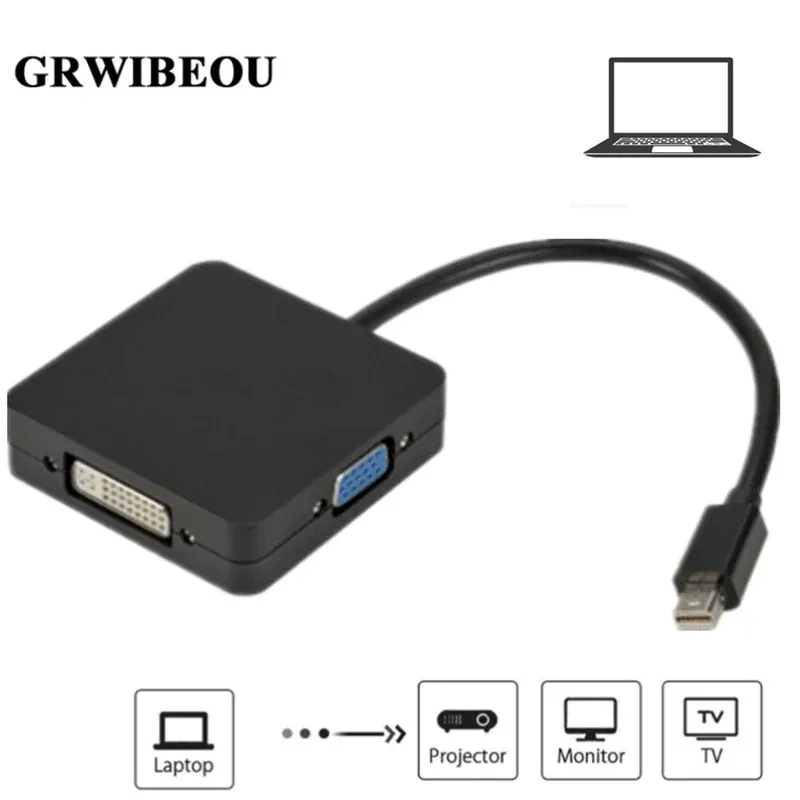 GRWIBEOU 3 In 1 Thunderbolt Mini Display Port MINI DP To HDMI DVI VGA  Adapter Converter Cable For Apple MacBook Air Pro Hot