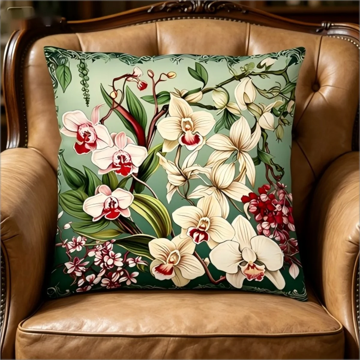 Kissenbezug mit Orchideen-Blumendruck, Vintage-Blumenkunst Dekorativer Kissenbezug für Sofa und Schlafzimmer