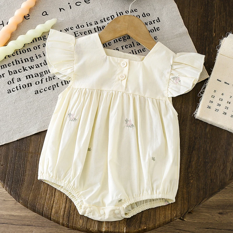2025 New Summer 0-24M Children Clothes Toddler Baby Girls Jumpsuit Sleeveless Cotton Embroidery Newborn Baby Girls Romper