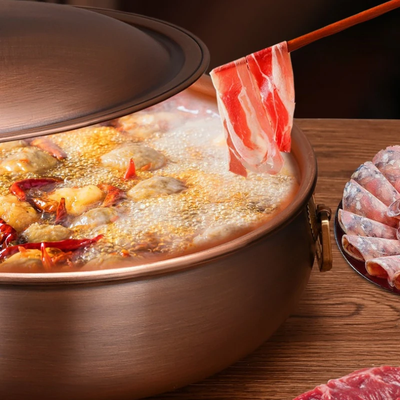 Handcrafted Pure Copper Hot Pot with Two Mandarin Ducks Design Multipurpose Soup And Stock Pot for Uniform Heat Distribution