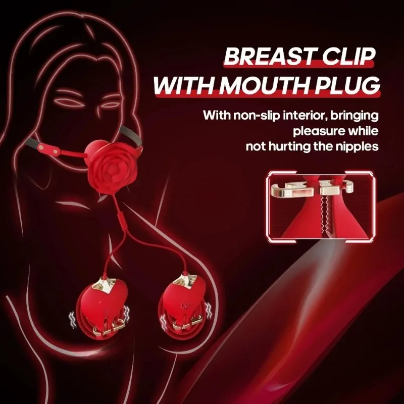 TINGNAI Rose Nipple Vibrators Clamp Mouth Stuffed Ball Sm Toy Slave Collars Bdsm Bondage Collar  Breast Sex Toy for Woman Couple