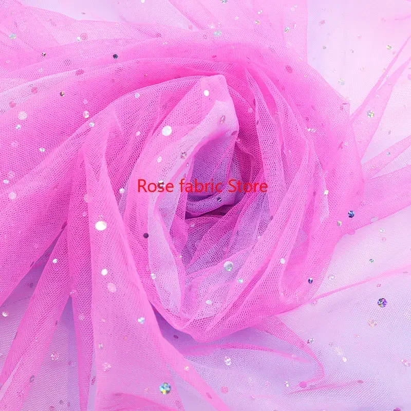 Tela de encaje de lentejuelas plateadas, 12 colores, tul de malla suave con lentejuelas para vestido de novia, vestido de niña, vestido tutú de 51 "ancho y 1 metro