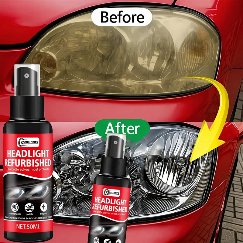 Spray de restauration des phares de voiture. Il peut restaurer efficacement les phares qui ont jaunis ou sont embués à cause de l'oxydation.