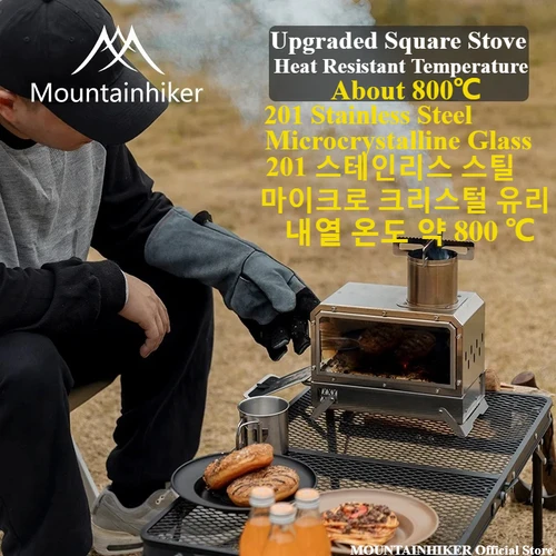 Mountainhiker 휴대용 목재 장작 사각 스토브, 스테인레스 스틸, 야외 벽난로, 피크닉 하이킹 캠핑 장작 스토브 