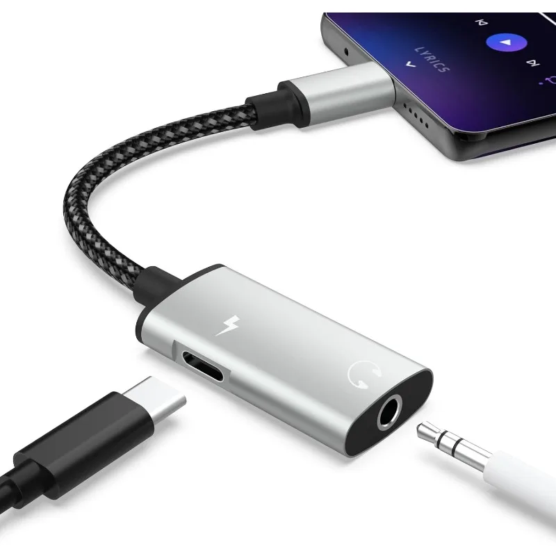 

2 in-1 USB C To 3.5mm Headphone Audio Adapter with PD 60W USB C Fast Charging and Stereo Headphone Jack