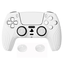 PlayVital Samurai Edition Anti-slip Grip Silicone Skin Protective Case W/Thumb Stick Caps for ps5 Controller - White
