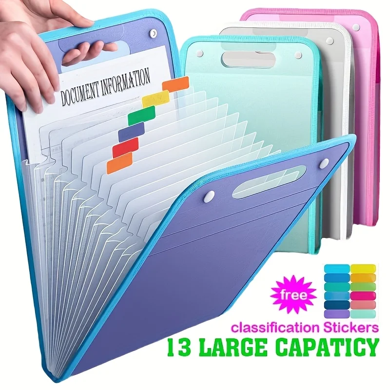 13-Layer Accordion A4 Clip Storage Bag - Handheld Folder File Bag for Students,Student Subject Classification Storage Bag