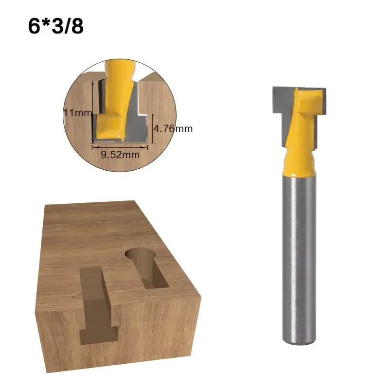 1PC 6mm Shank T-Slot Cutter Router Bit Set Multifunction Woodworking Cutter Tool Hex Bolt Key Hole Bits Milling Cutter for Wood