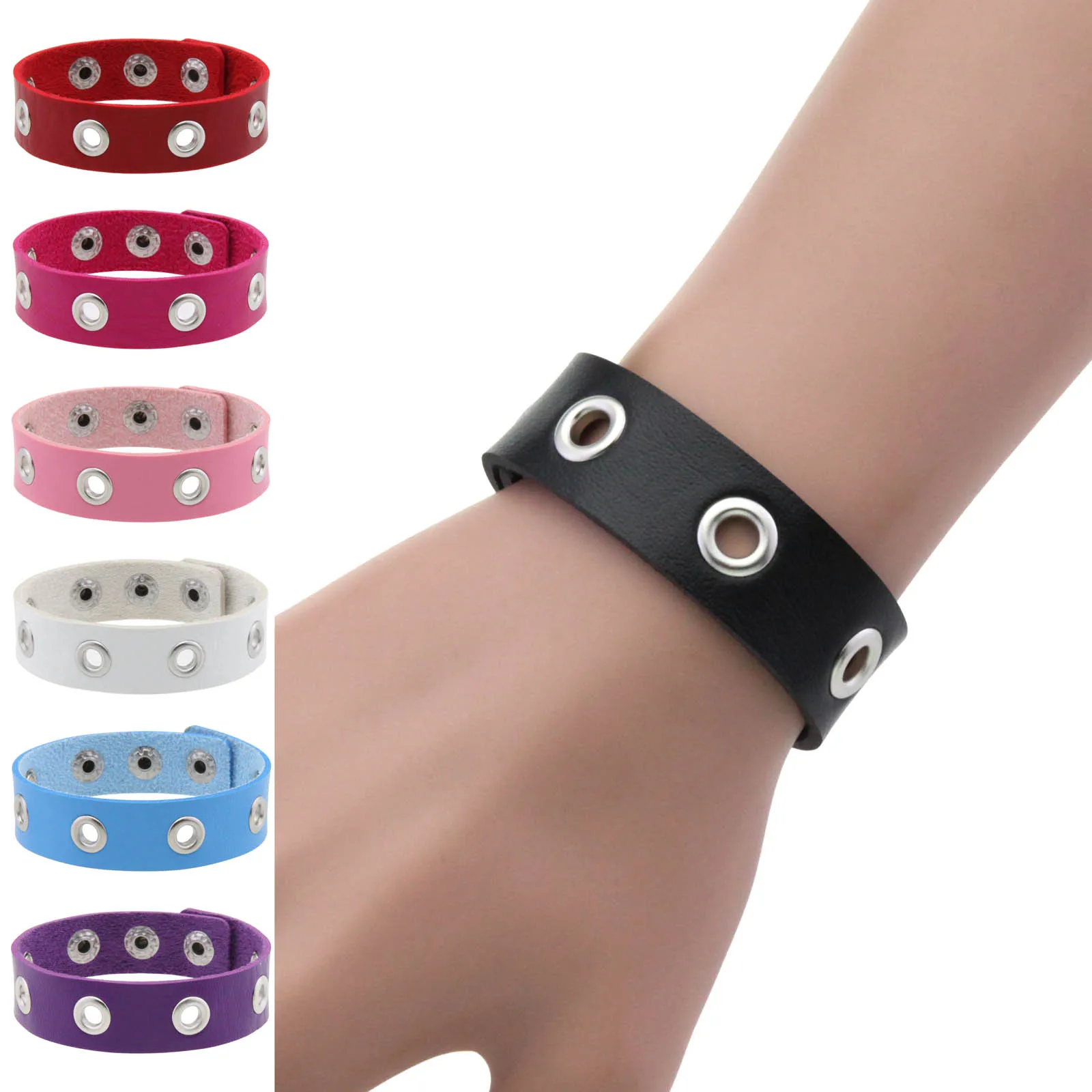 Retro Punk Bracelets Men Women Bracelet Adjustable Wrist Belt Buckle Hole Styles Cuff Bangle Bracelet for Party Club Daily