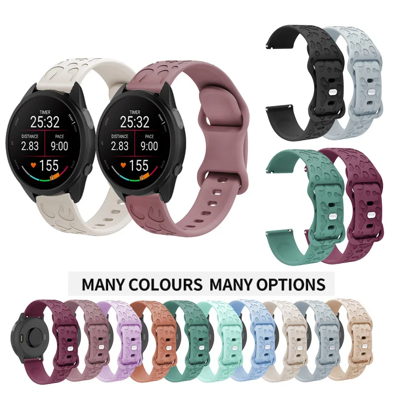 

Universal 20mm Strap Engraved Leopard Soft Silicone Band For Garmin Forerunner 165 645 245 Music 158 55 Bracelet