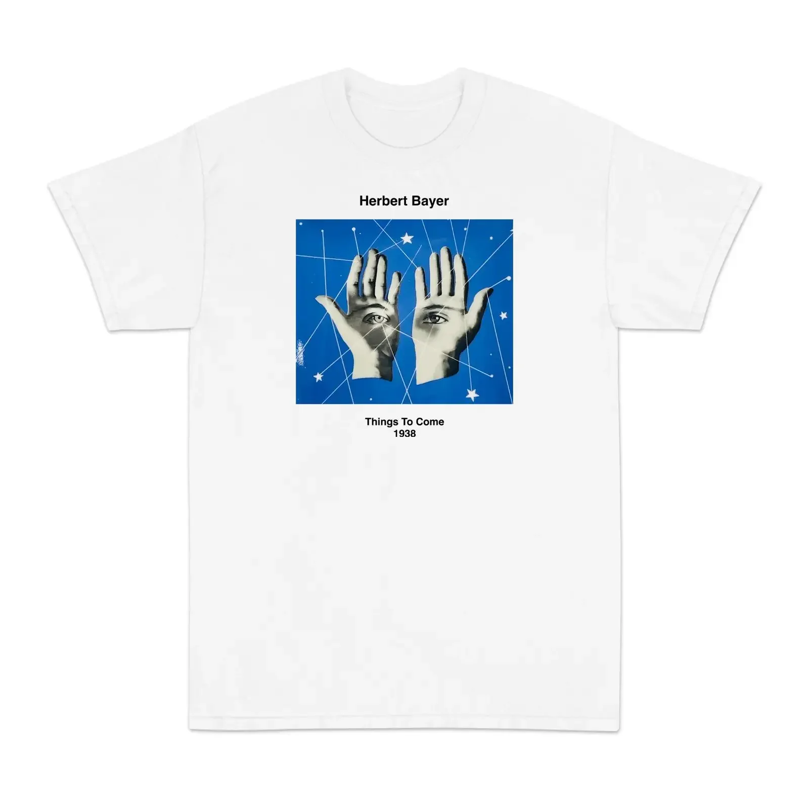 T-shirt blanc vintage « Things To Come 1938 » de Herbert Bayer, délavé, streetwear décontracté, unisexe, motif graphique, doux