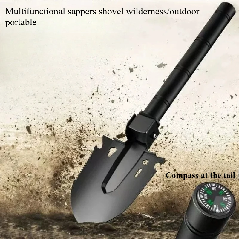 Engineers shovel manganese steel thickened multifunctional car shovel fishing camping shovel.