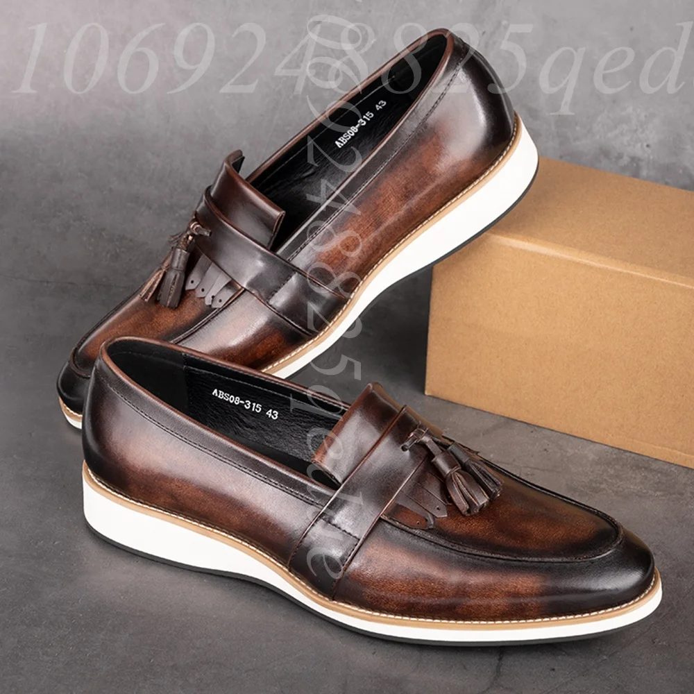 

Polished Leather Casual Men Loafer Daily Slip-on Tassel Handmade Fashion Comfortable Flat Commuting Office Mens Loafer Shoes