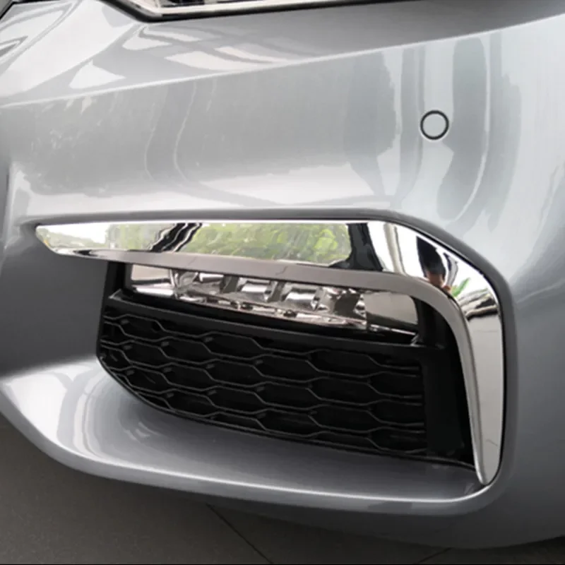 Silver Car Stickers Front Fog Light Frame Decoration Trim Strips Exterior Accessories For BMW 5 Series G30 G38 2018-2022 Decals