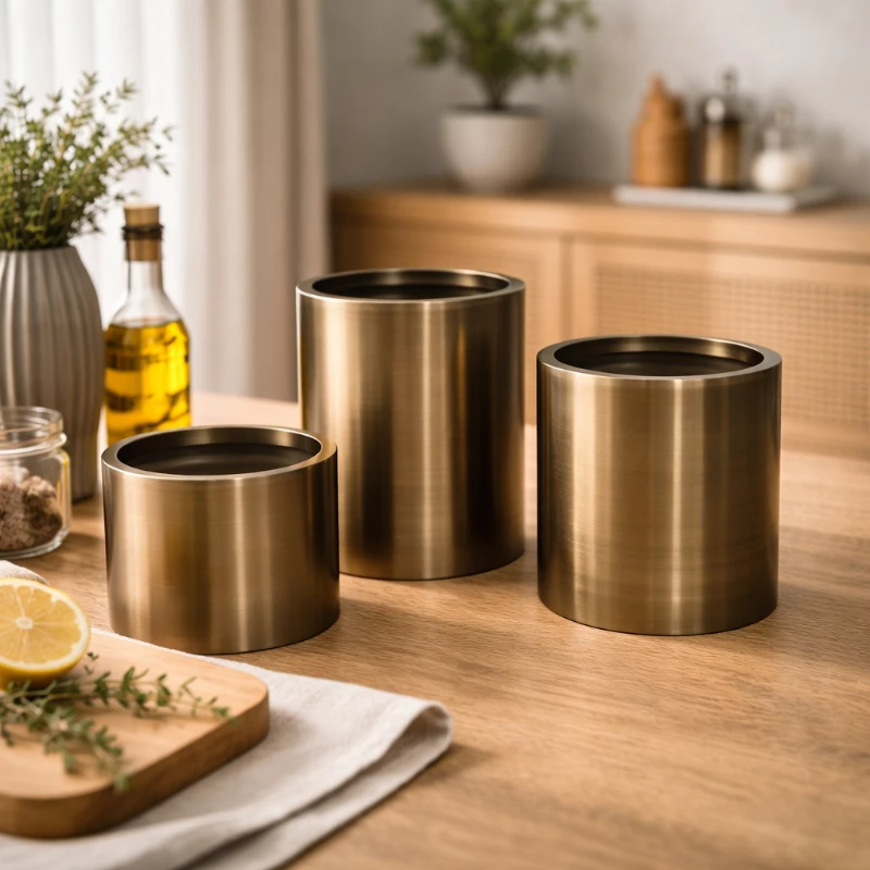 Antique Bronze Stainless Steel Flower Pot Cylinder Floor Vase Minimalist Planter for Living Room Indoor Green Plant Decor