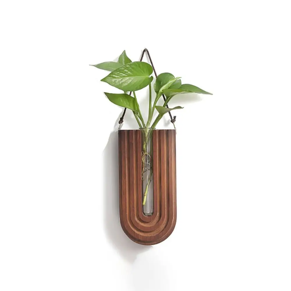 

Multi-purpose Stable Wall-mounted Hydroponic Vase Handmade Durable Wood Frame Vase Craft Plant Holder Pendant Home Decor