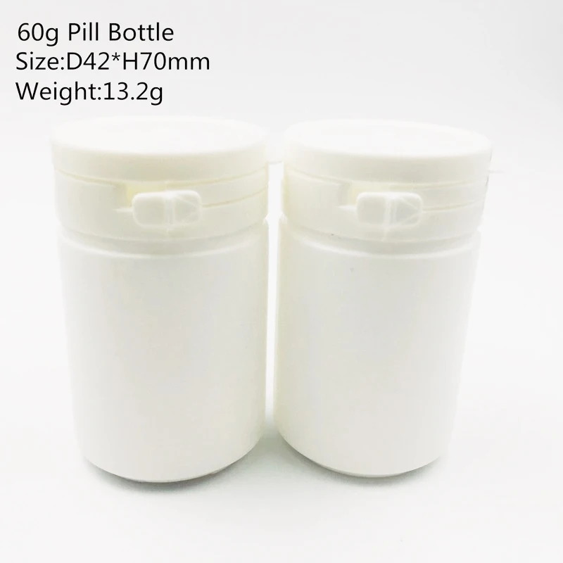 52PCS 60ml black/white HDPE medical pill bottle with pull ring cap for pills, capsules,solid powder bottle