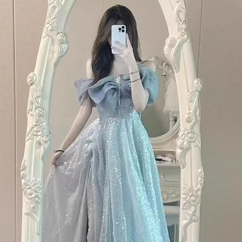 Robe de soirée pour femmes, tempérament de Banquet, légère, luxe, un mot, épaule, Niche, haut de gamme, Bar Mitzvah