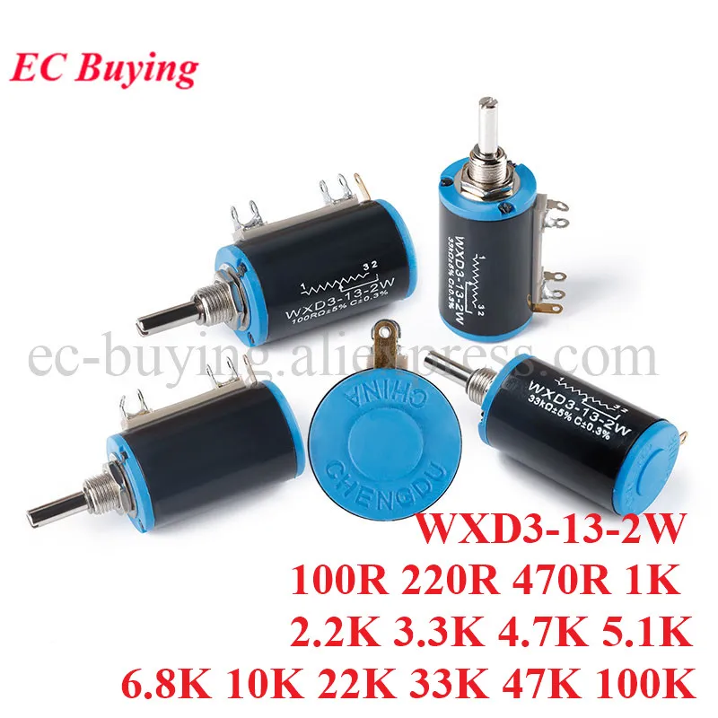 WXD3-13 2W Wirewound Potentiometer Resistance 100R 220R 470R 1K 2.2K 3.3K 4.7K 5.1K 6.8K 10K 22K 33K 47K 100K Ohm  Rotary Switch