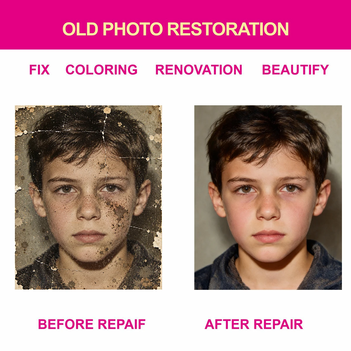 Old Photo Restoration Repair and Colorization Service That Addresses Issues Like Blurring Tearing Fading Scratches Custom poster