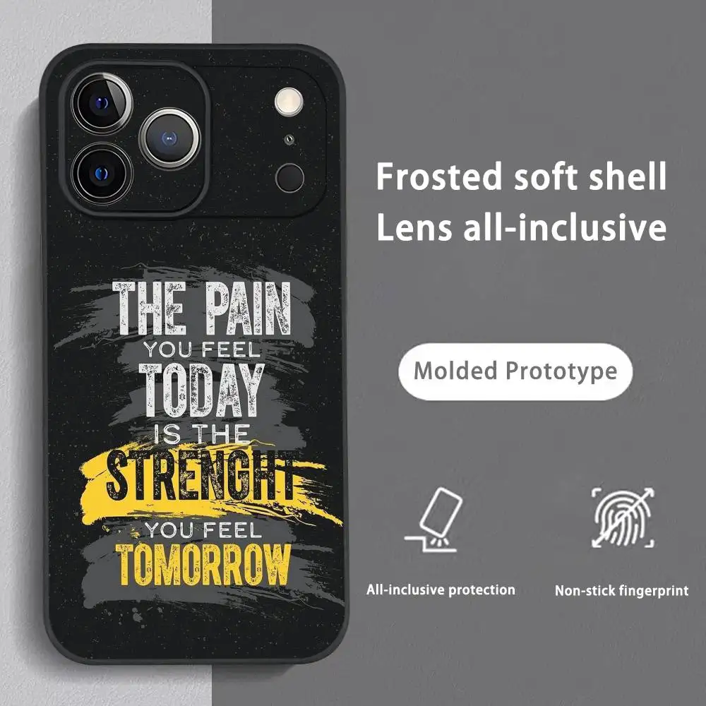 Gym No Pain No Gain Phone Case For iPhone 17 16 15 14 13 12 11 Pro Max Plus Mini Black Frosted Soft Shell Funda - view 4
