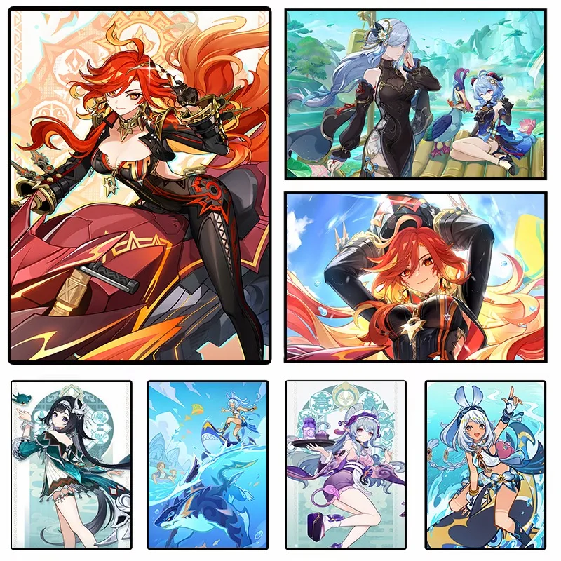 Genshin Impact Anime Game Poster, Rick Mavuika, Citlali, Yumemizuki, Hutao, Cartoon Canvas Painting, Living Room, Home Decor