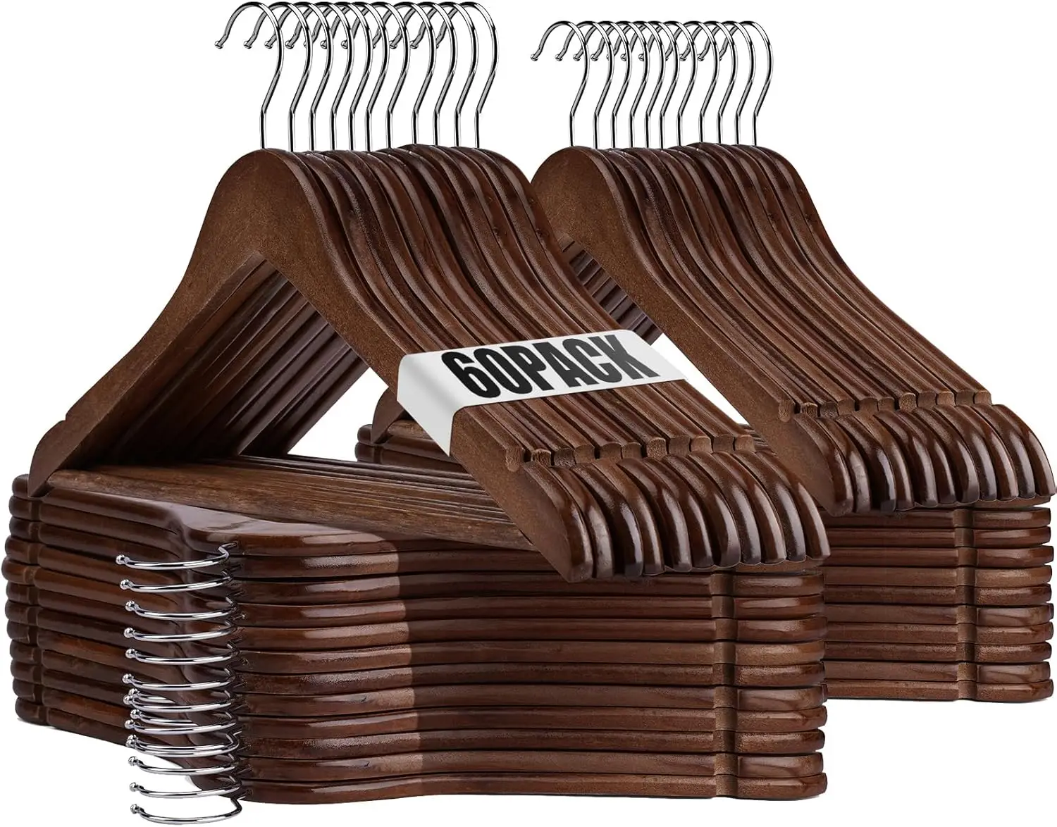 

Wooden Hangers 60 Pack Heavy Duty Clothes Hanger with Notches for Suits Shirts