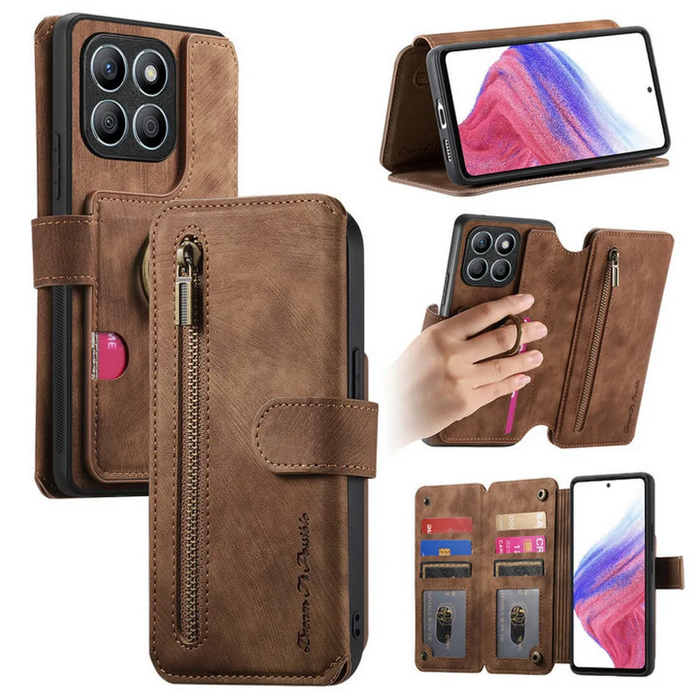 

Flip Case For Huawei Honor X6C 2025 RFID Leather Zipper Wallet Cover For Honor X6C X7C X8C X8B X7B X6B X7A X6A Plus Ring Funda