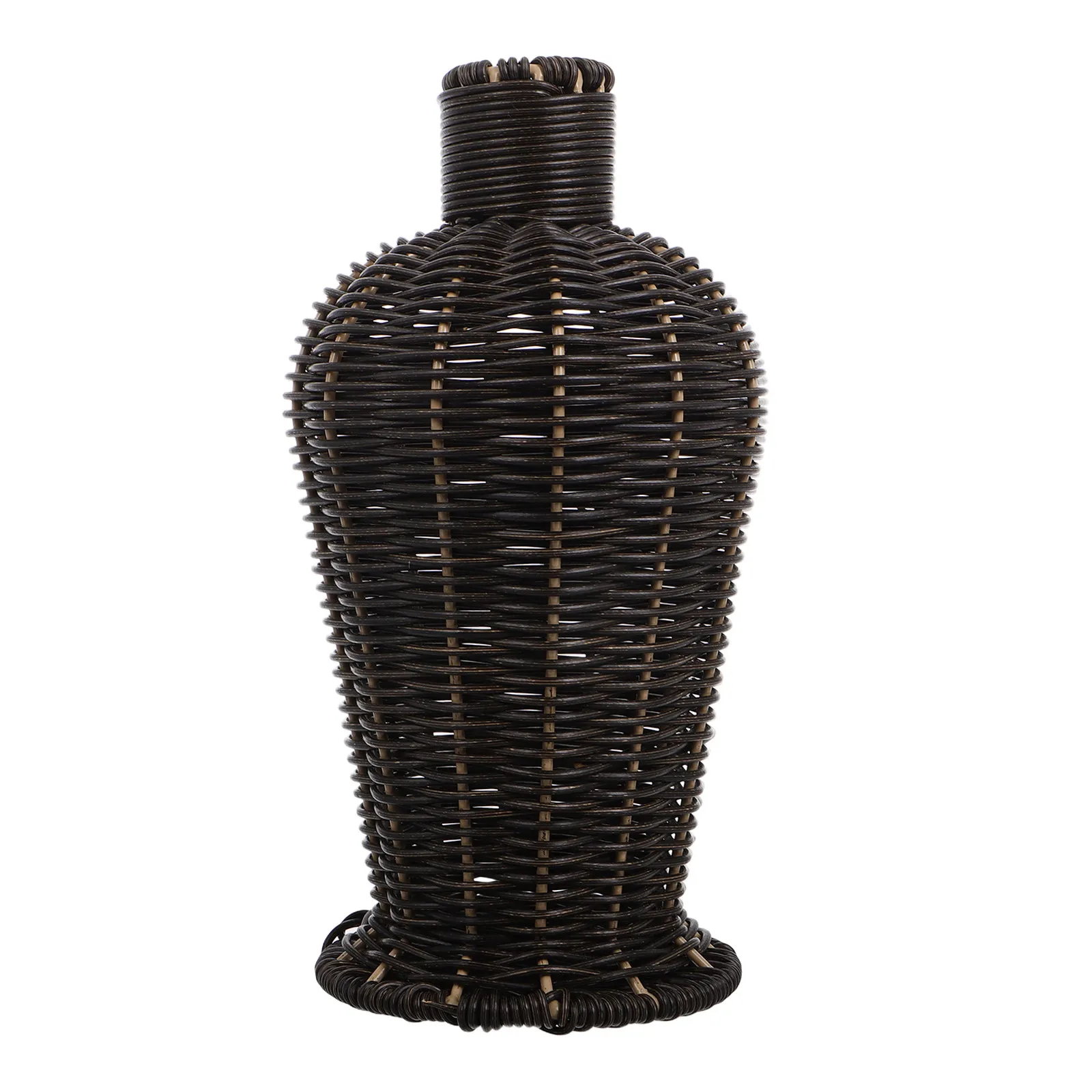 Rustic Farmhouse Vase Plastic Imitation Rattan Woven Design Small to Medium Size Flower Vase for Living Room Shelf Desktop Dry