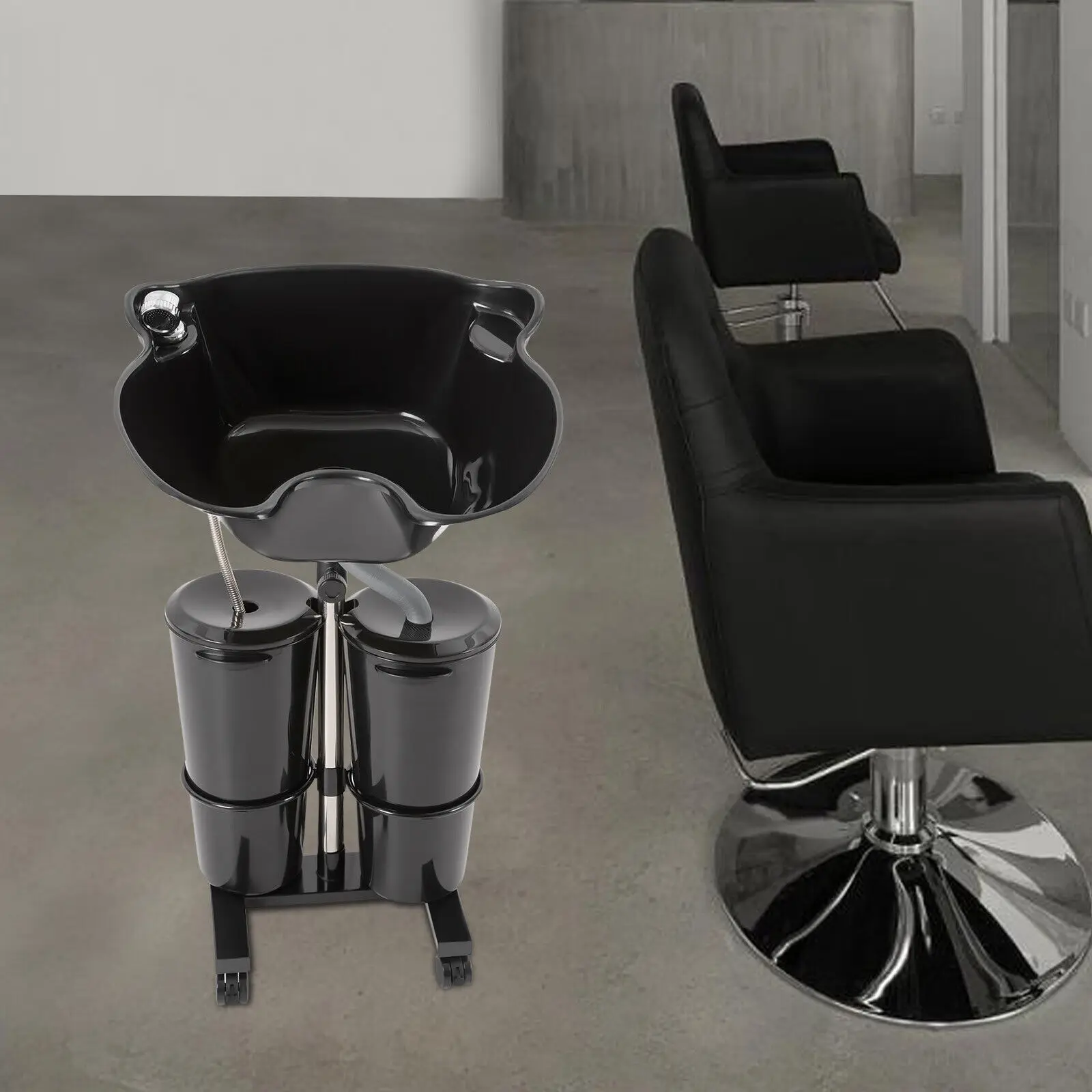 Verstellbares tragbares Shampoo-Becken mit Doppeleimer, elektrische Pumpe und Rollen für Salons und den Heimgebrauch