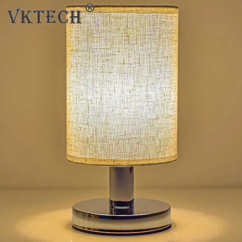 USB Bedside Lamp Warm White Light Table Lamp with Linen Fabric Shade Night Light for Bedroom Living Room Office Study