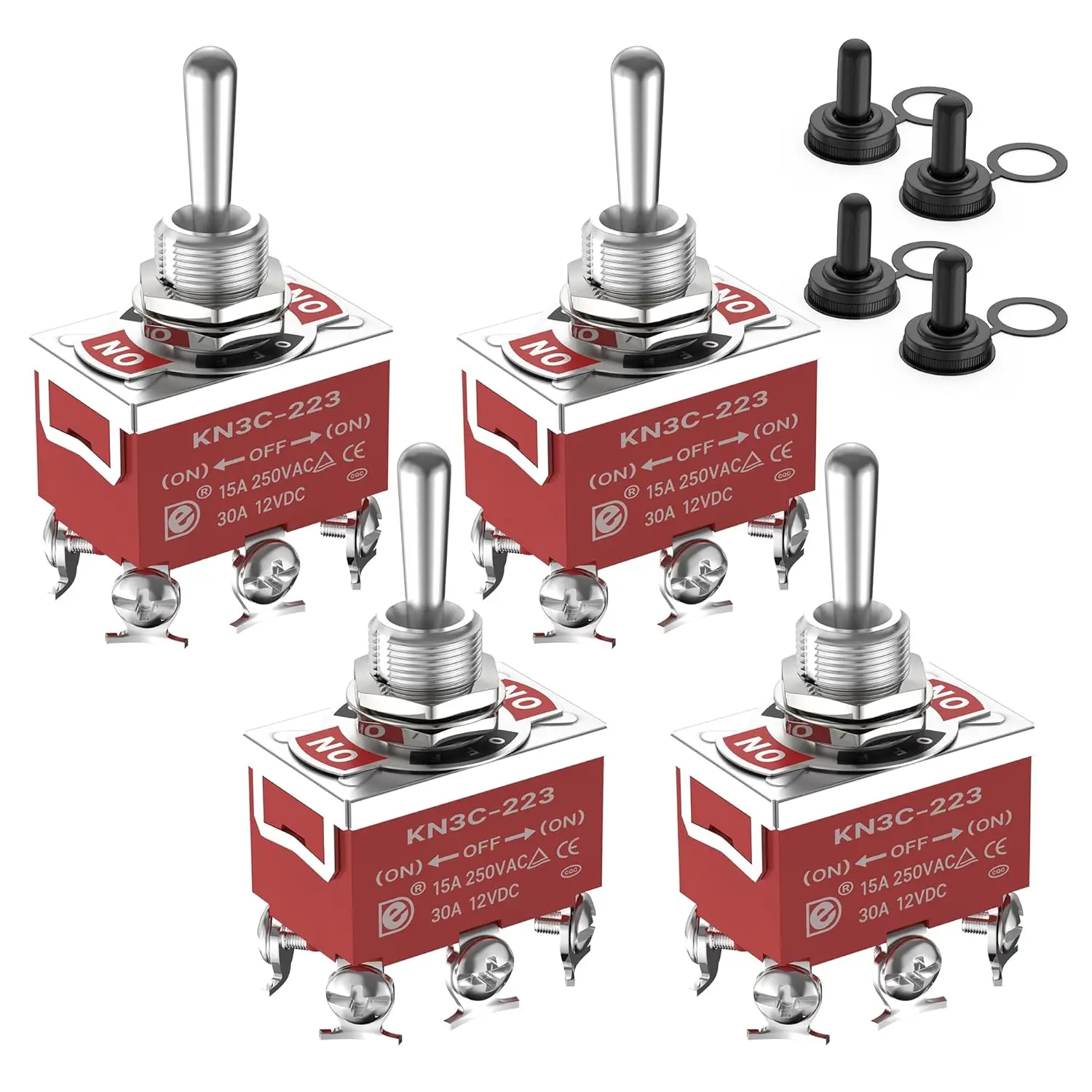 

4pcs Waterproof Toggle Switch 6 Pin ON-Off-ON 12V DC 15A/250V DPDT Marine Toggle Switch with Boot Cap Cover for Car Auto Boat
