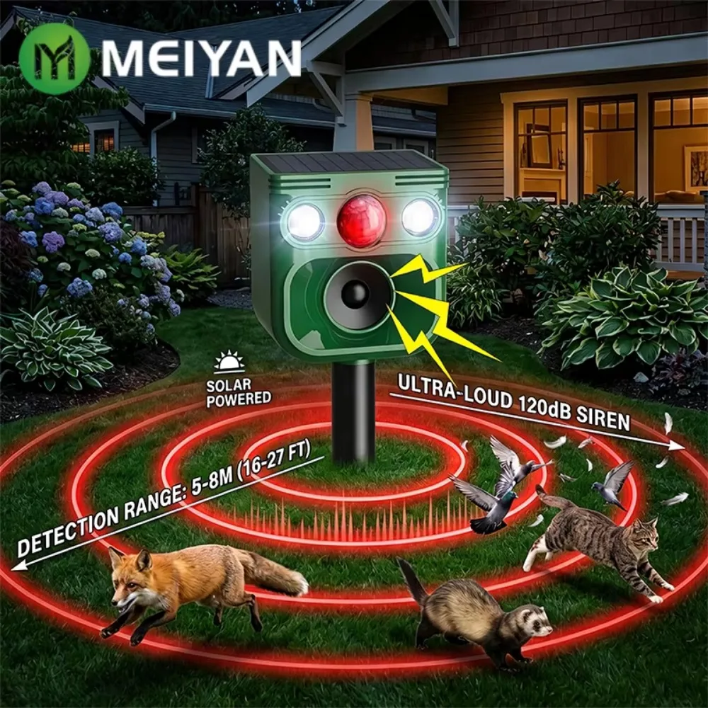 Ultrasonic Cat Dog Repellent Waterproof Solar Animal Repeller Outdoor Flashing Light Deterrent for Garden Yard Farm Orchard